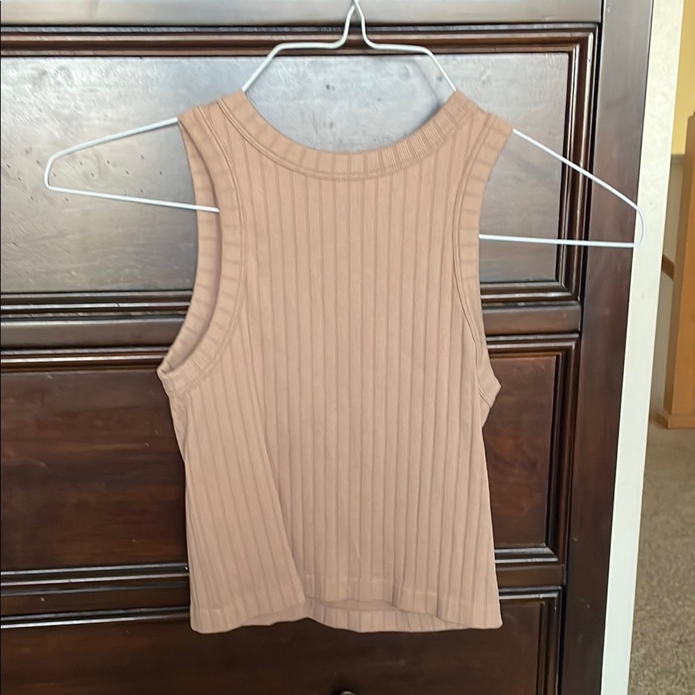 Sleeveless Ribbed Tan Top